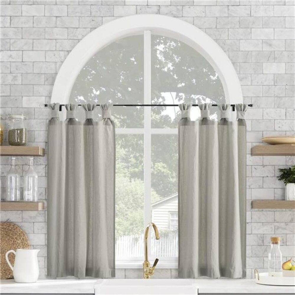 Washed Cotton Small Window Twist Tab Cafe Curtains, 52" x 36", Silver Gray